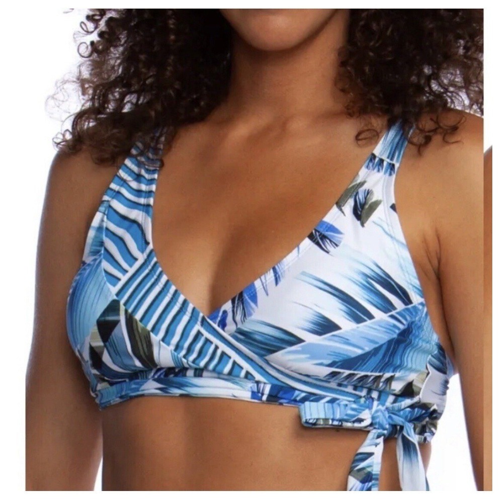 La Blanca Blue Two Cool Surplice Faux Wrap Bikini Swimsuit Top LB9YH74 Size 8
